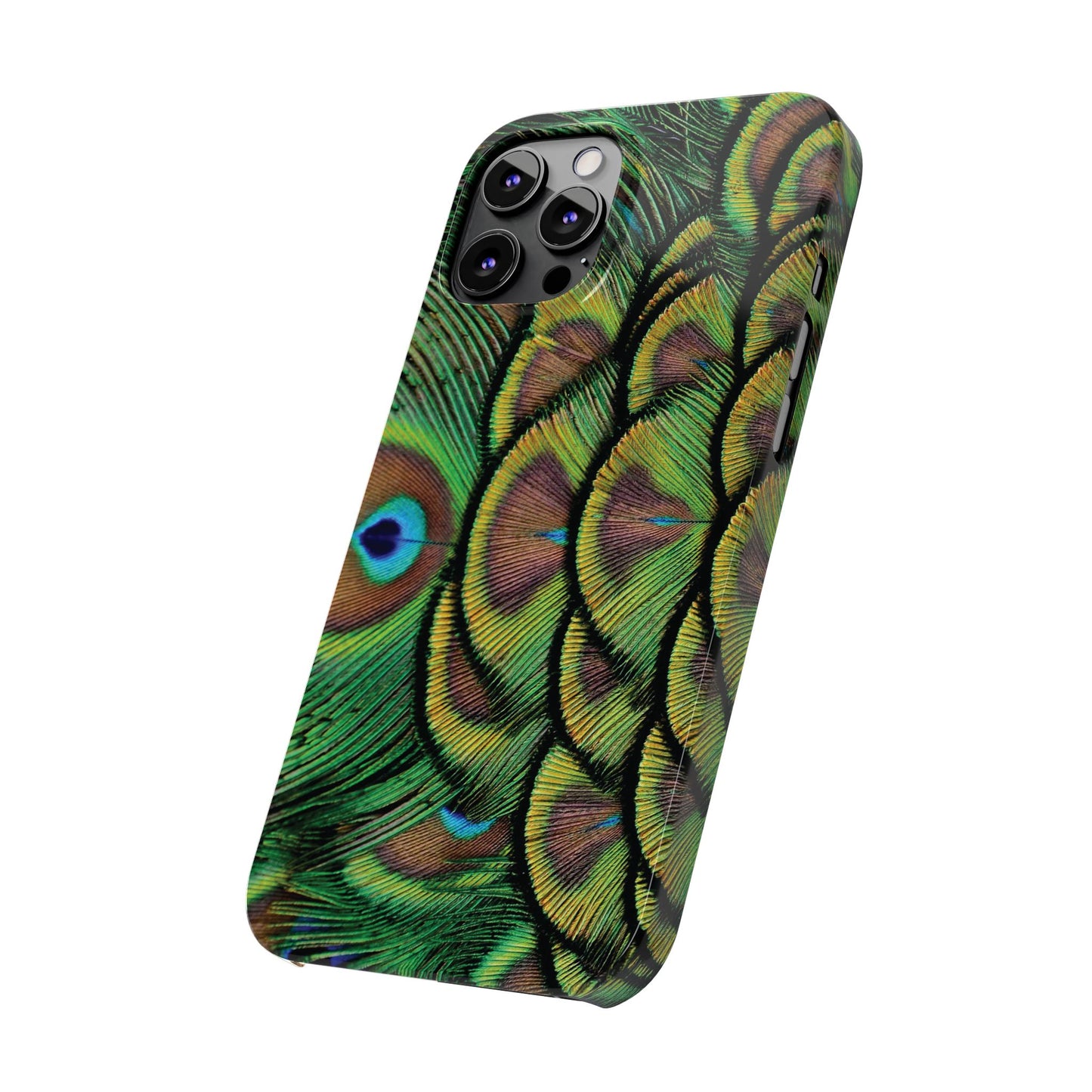 Slim Phone Cases - Brilliant Green Peacock Feathers