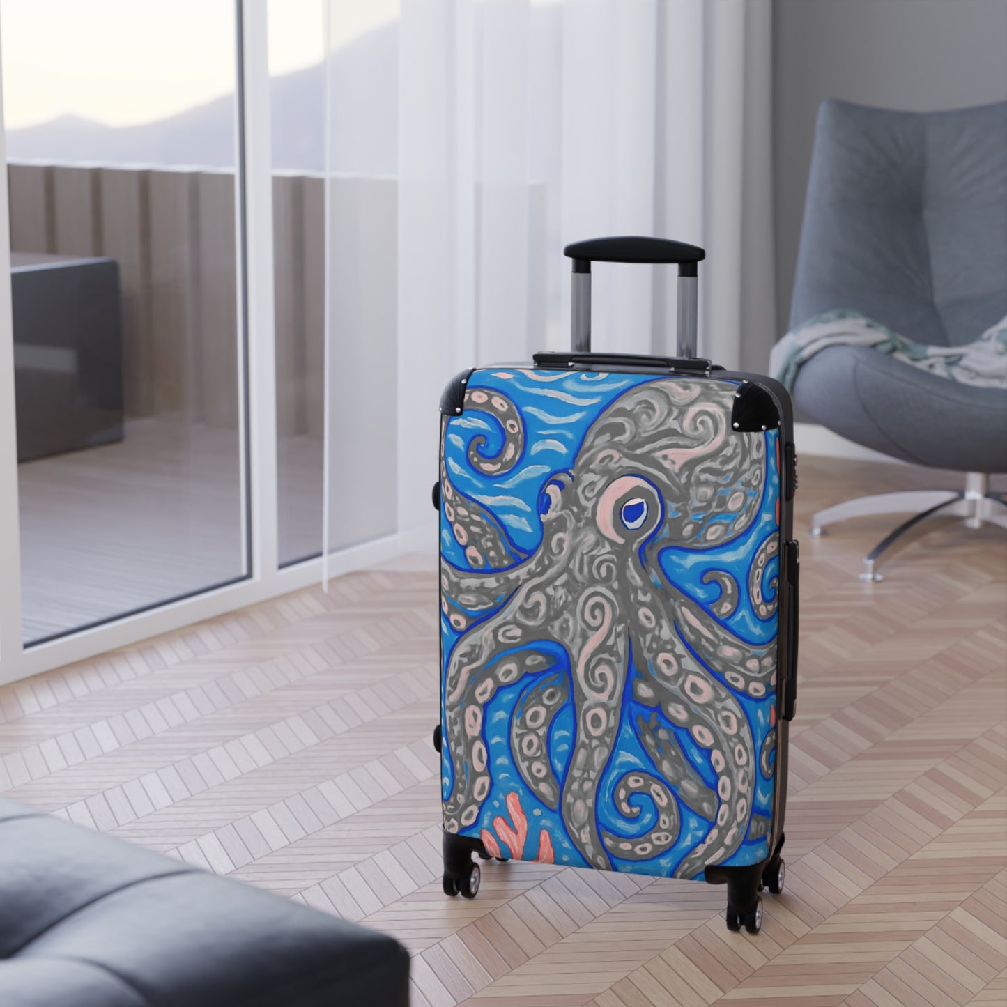 Tropical Suitcase - Stylish Travel Luggage for Adventurers / Kraken Joe, Slate