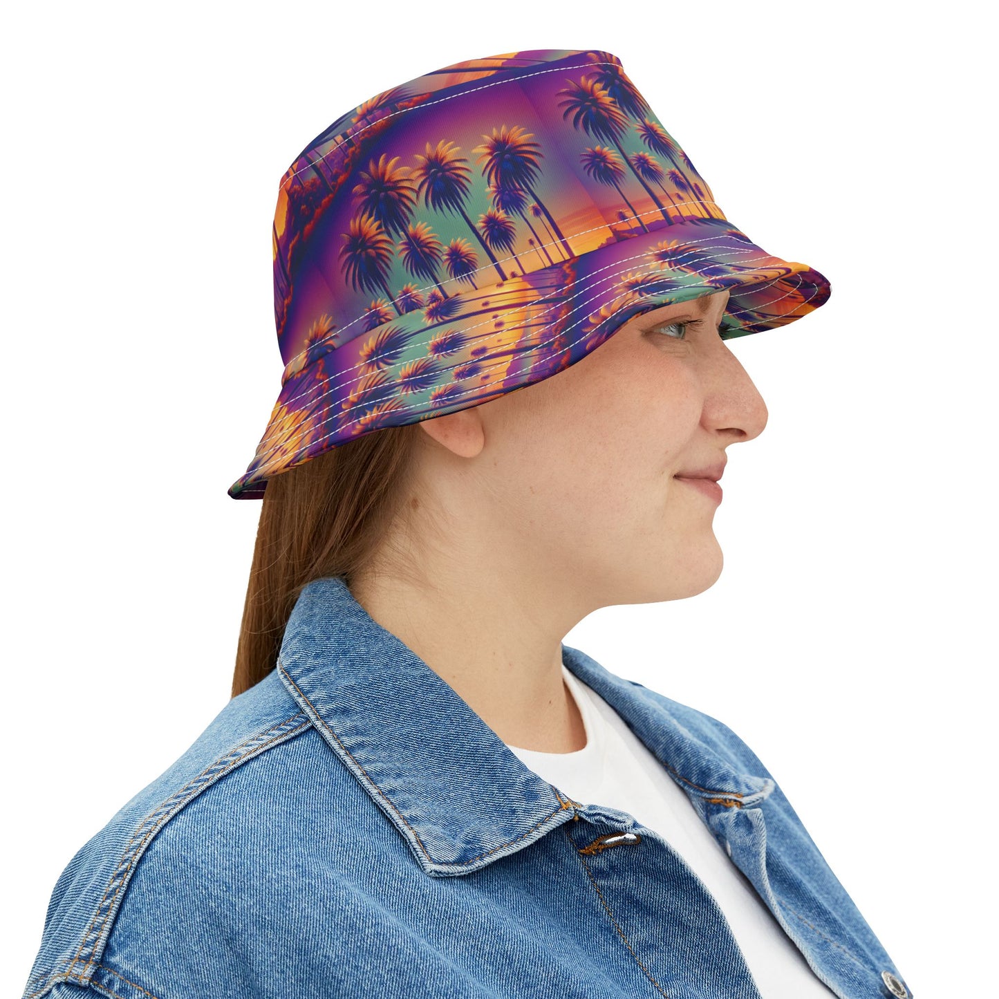 Tropical Polyester Bucket Hat, 2 Sizes - Sunset Palms