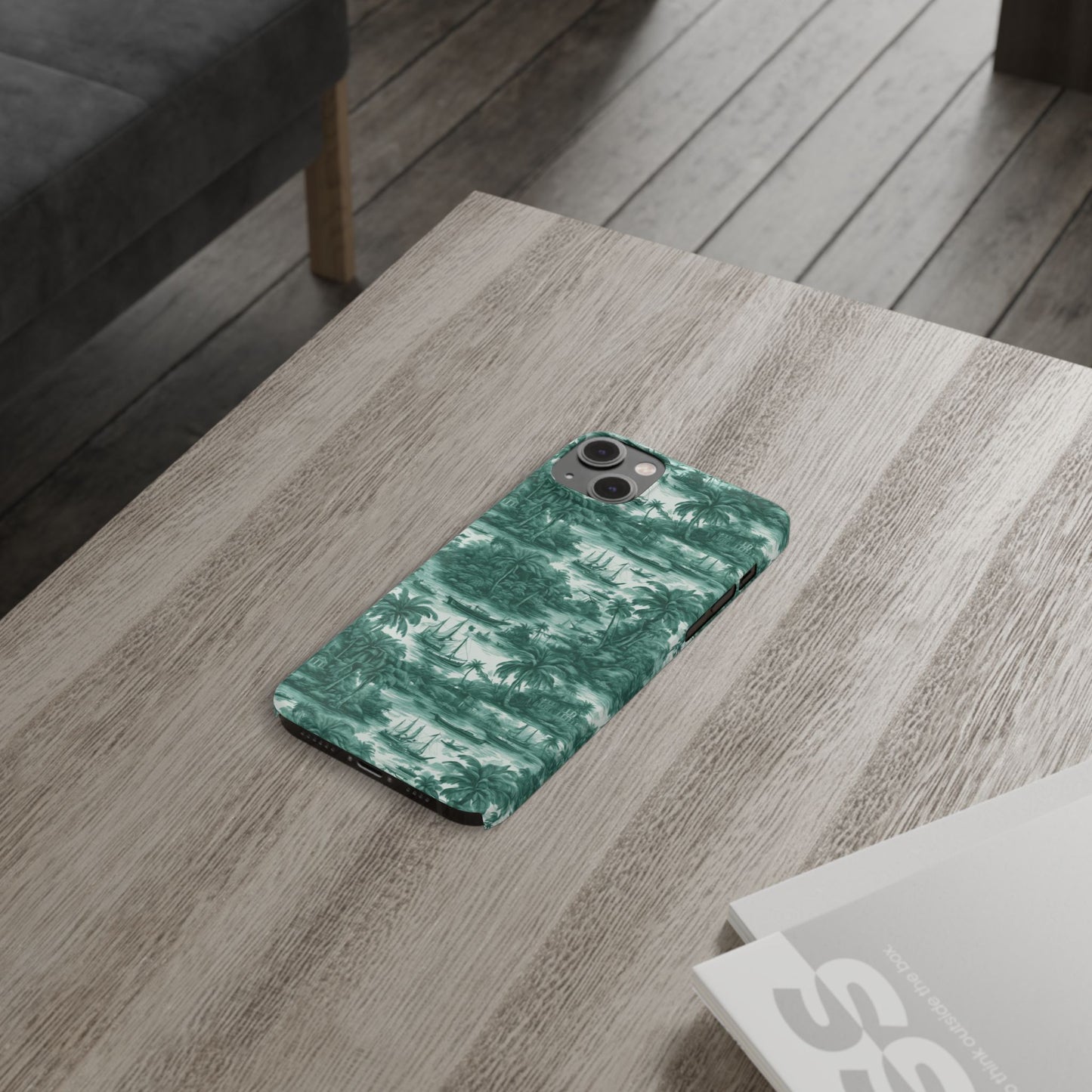 Slim Phone Cases - Tropical Toile #1, evergreen