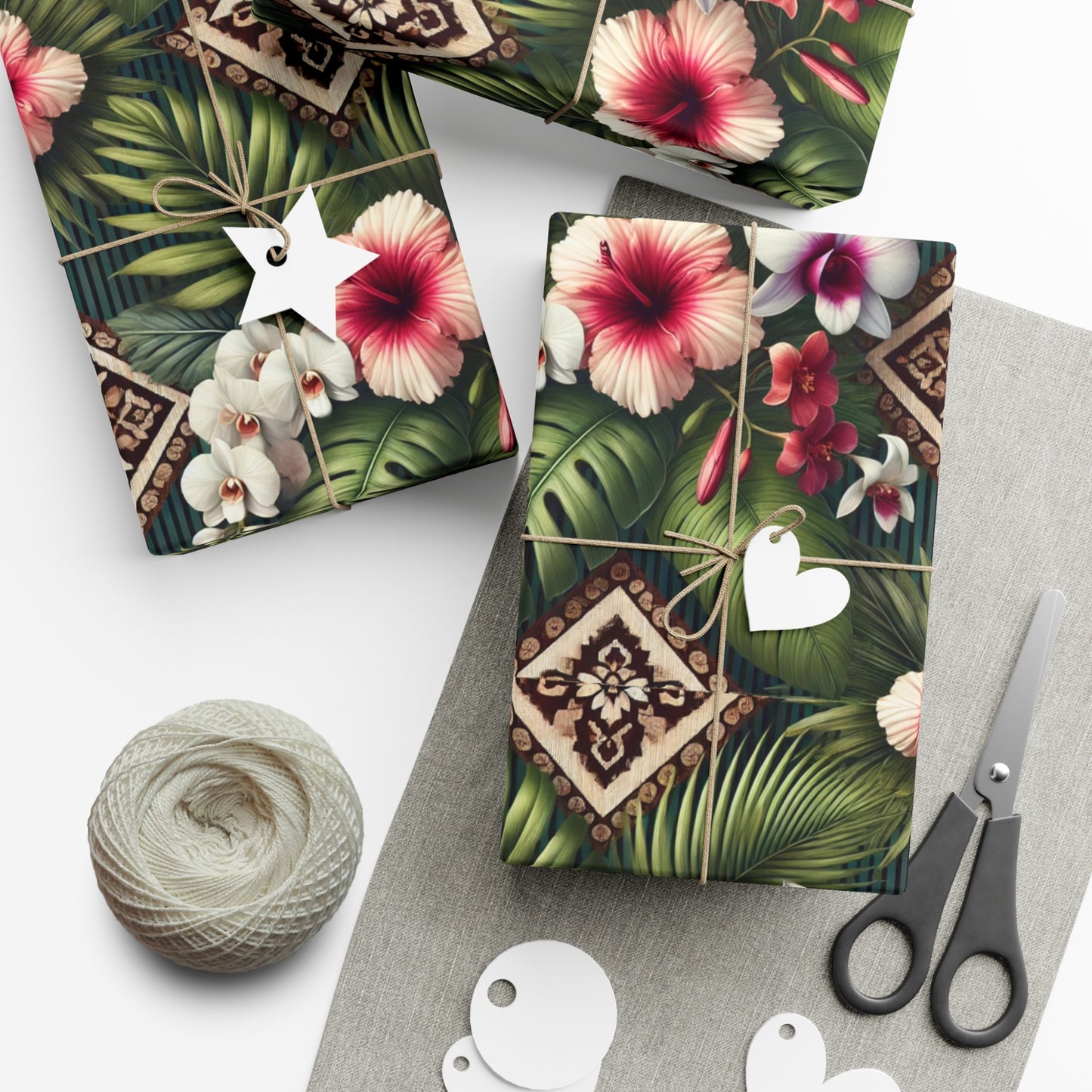 Wrapping Paper - Tropical Gift Wrap for All Occasions / 3 Sizes, 2 Finishes / Tiki Orchids