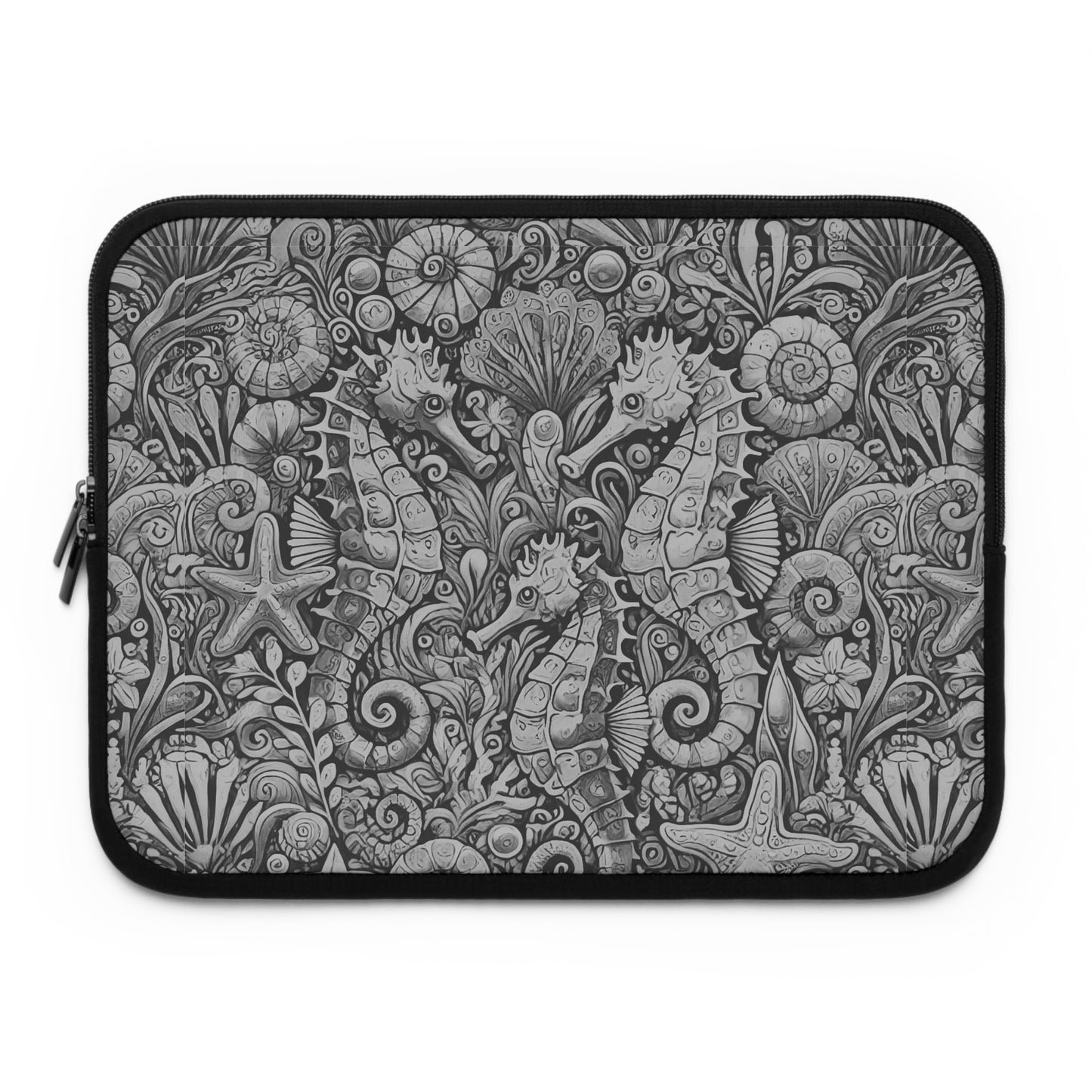 Tropical Laptop Sleeve, 5 Sizes - Perfect for Beach Lovers & Students / Seahorses, Noir