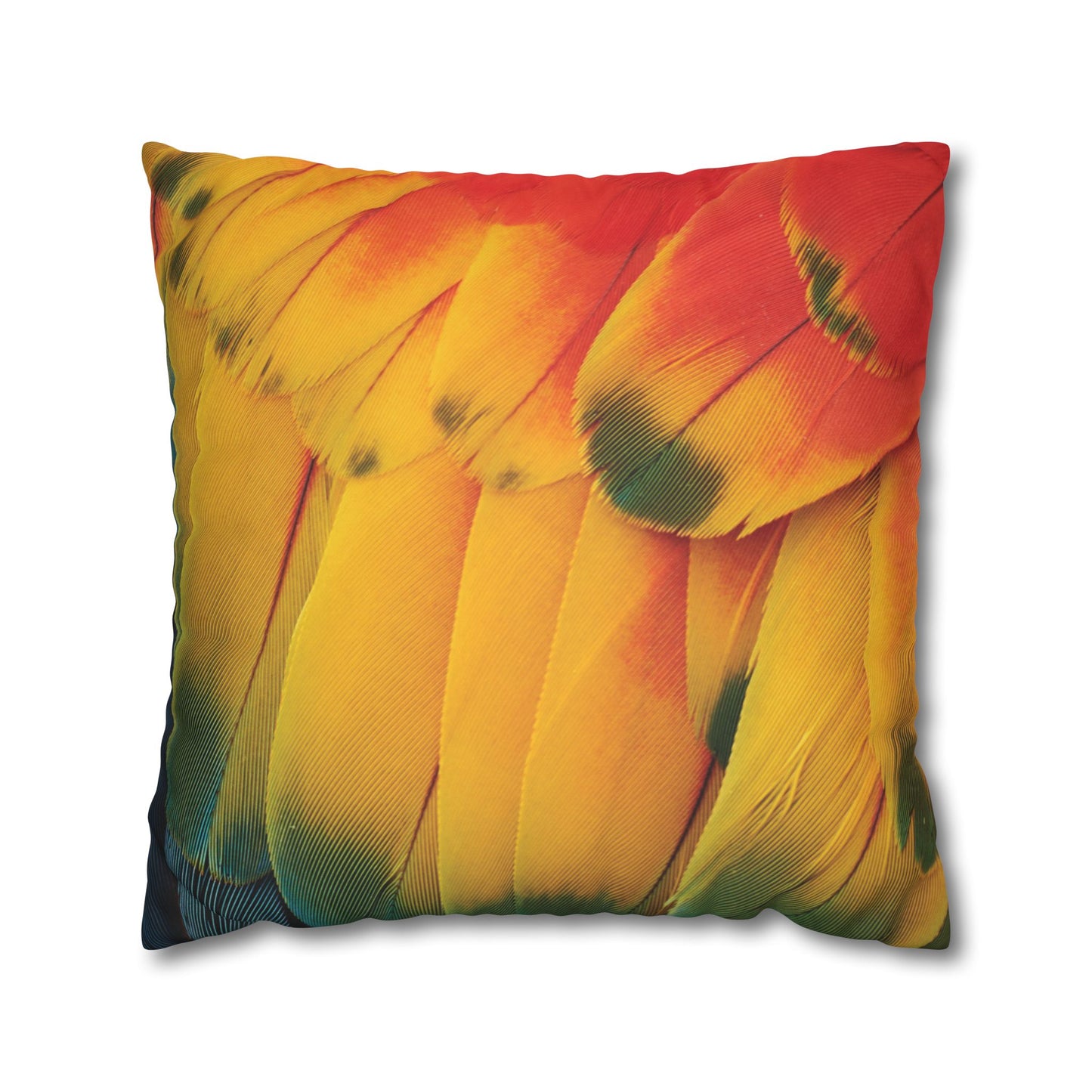 Faux Suede Square Pillowcase - Macaw Parrot Feathers