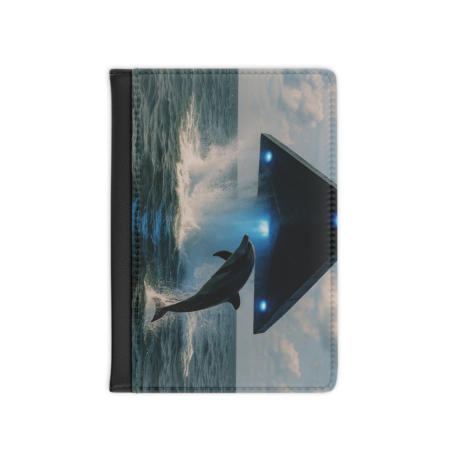 Tropical Passport Cover, Faux Leather - RFID blocking for travel security / UFO and Dolphin