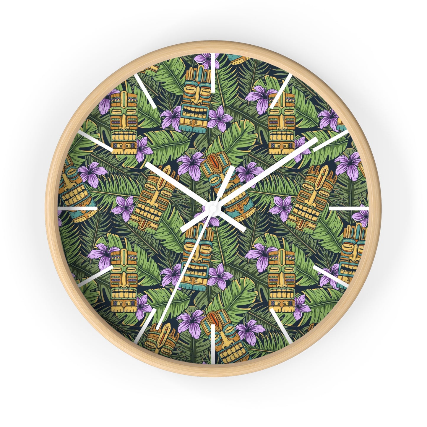 Wall Clock - Tiki Greenery, White Hour Marks