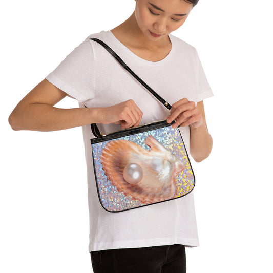 Tropical Beach Small Shoulder Bag | Stylish Crossbody Purse / Disco Peach Pearl Oyster