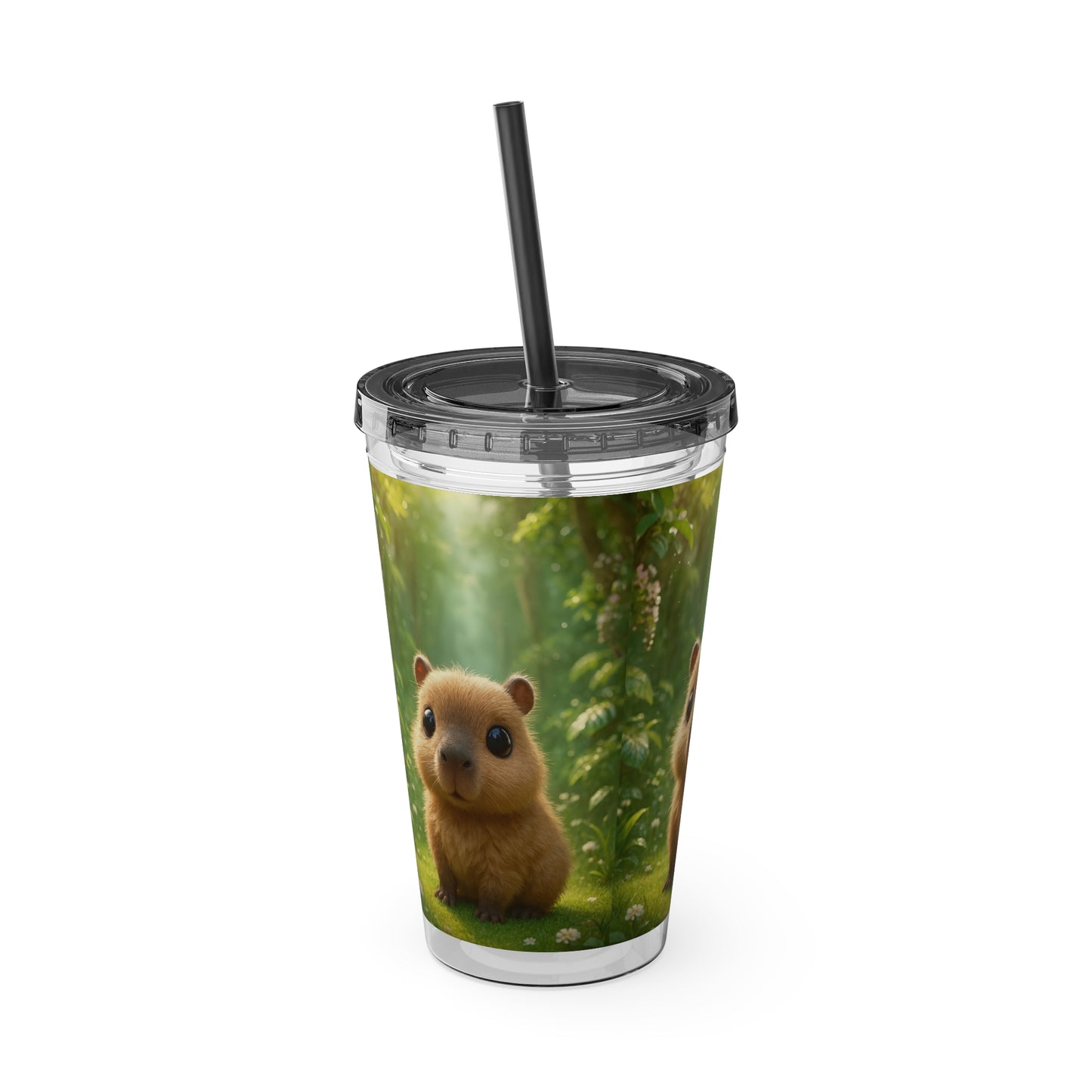 Tropical Tumbler with Straw | 16oz Colorful Travel Cup / Baby Cabybara