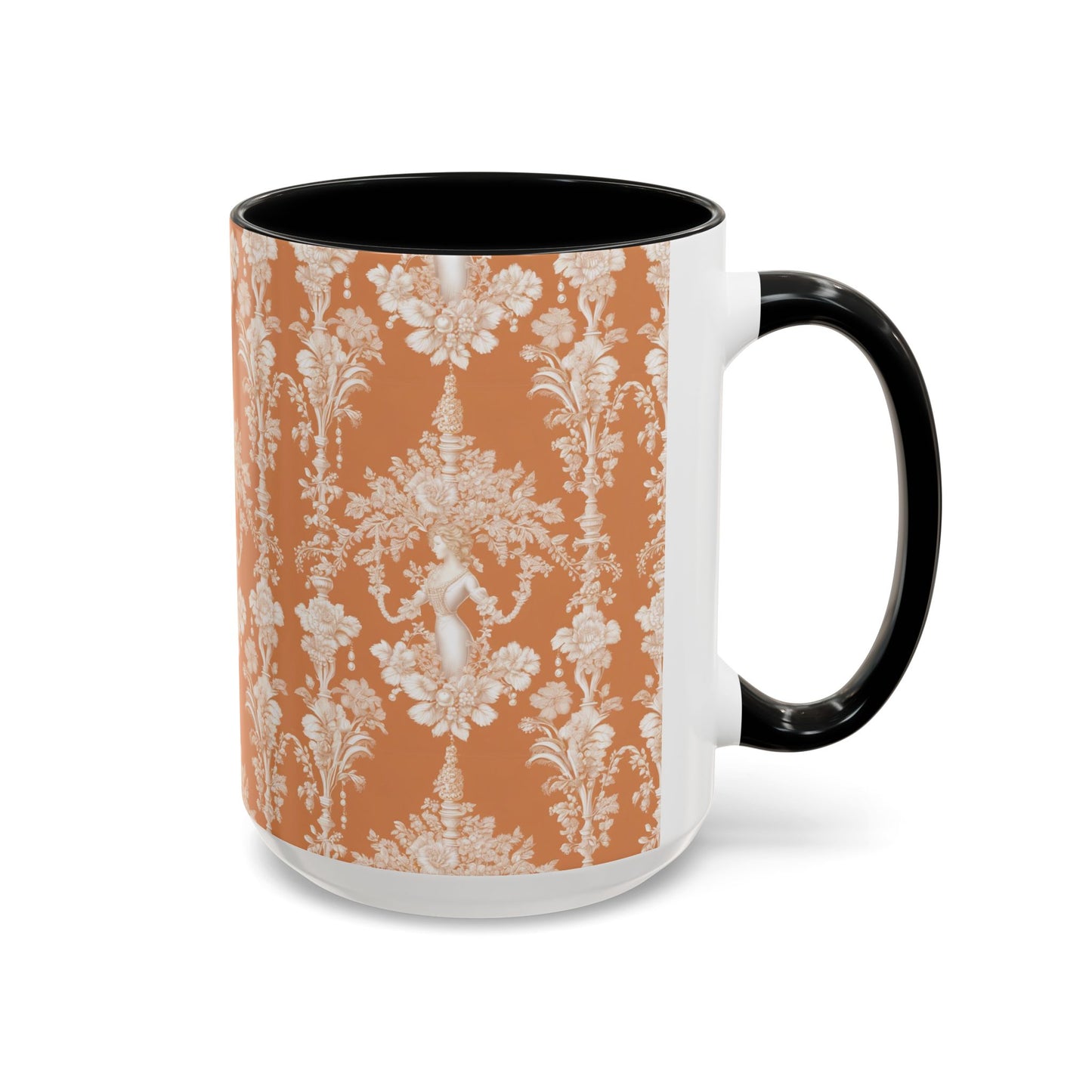 Accent Coffee Mug (11, 15oz), Pearl Lady Toile/Melon Repeat, Various Colors