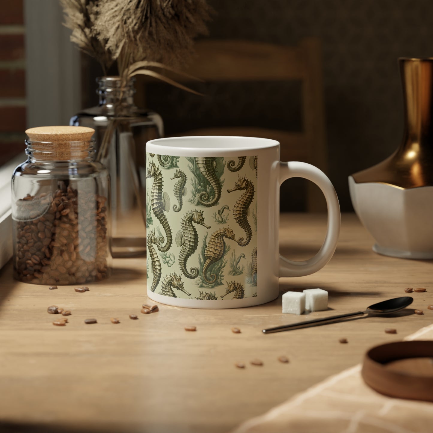 Jumbo Mug, 20oz, Seahorse Toile | Tropical Coffee Cup