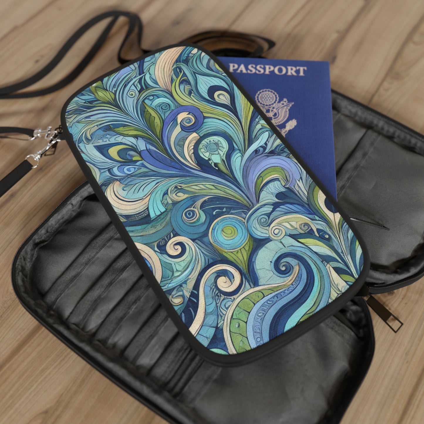 Passport Wallet – Perfect for Travelers & Adventurers / Feather Currents, Blue