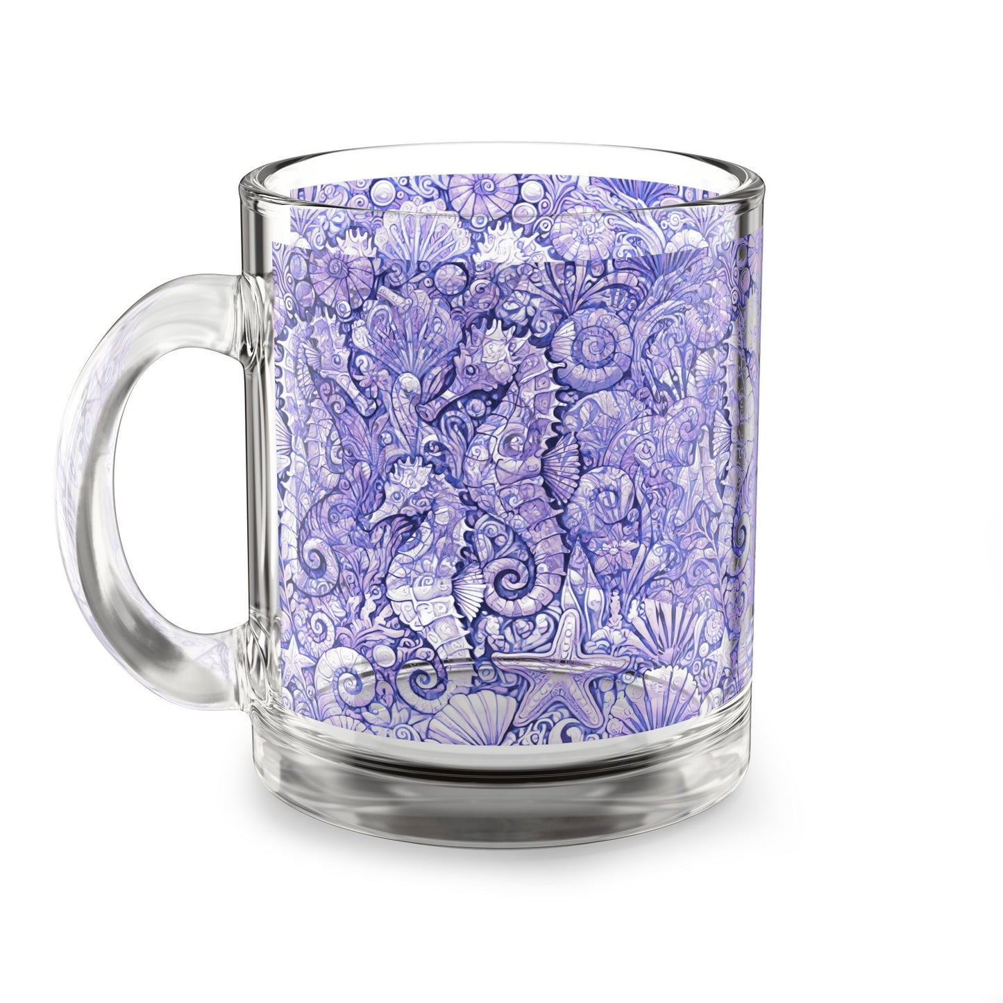 Tropical Glass Mug - 10oz Coffee Cup / Seahorses, Amethyst