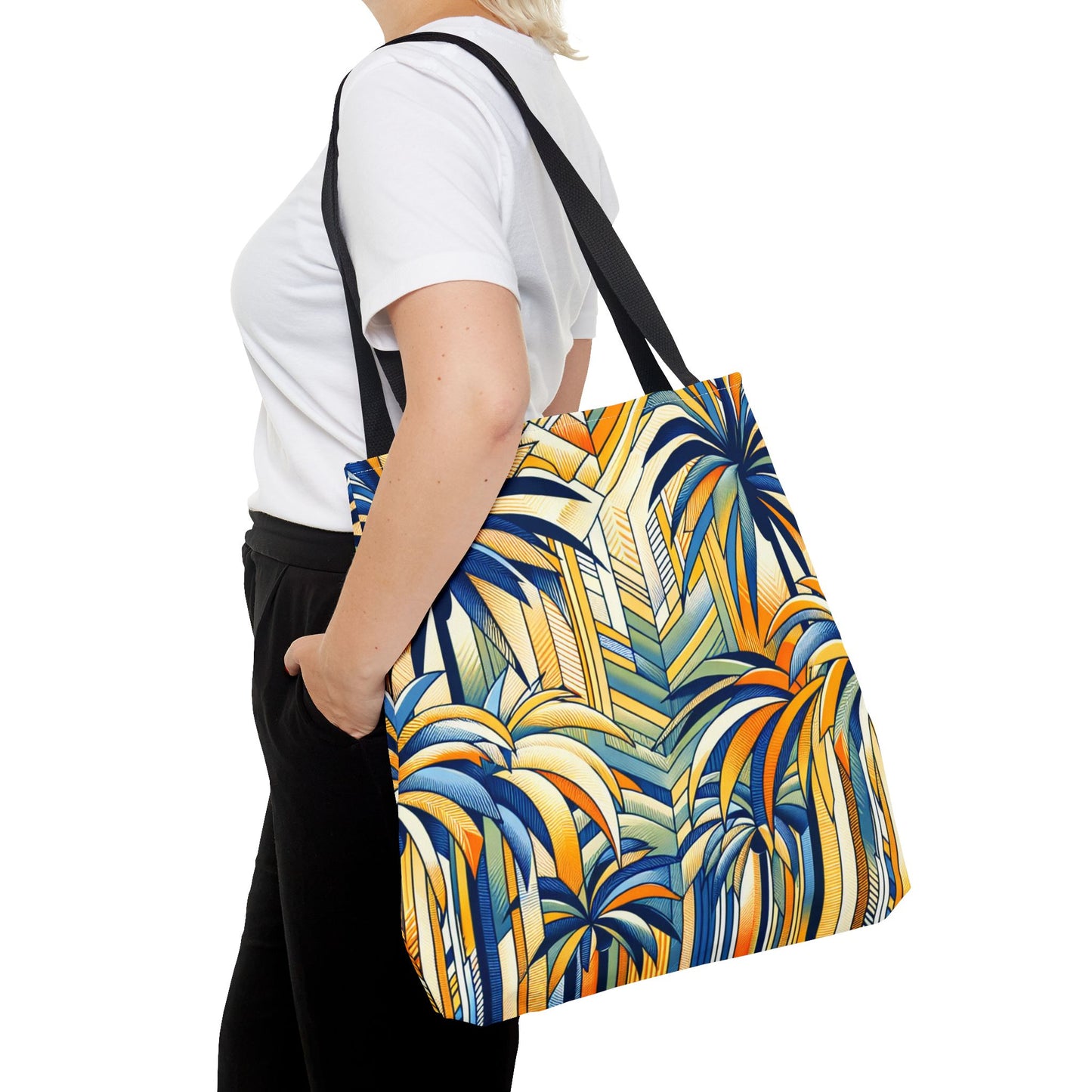 Stylized Palms Blue Tote Bag - 3 Sizes