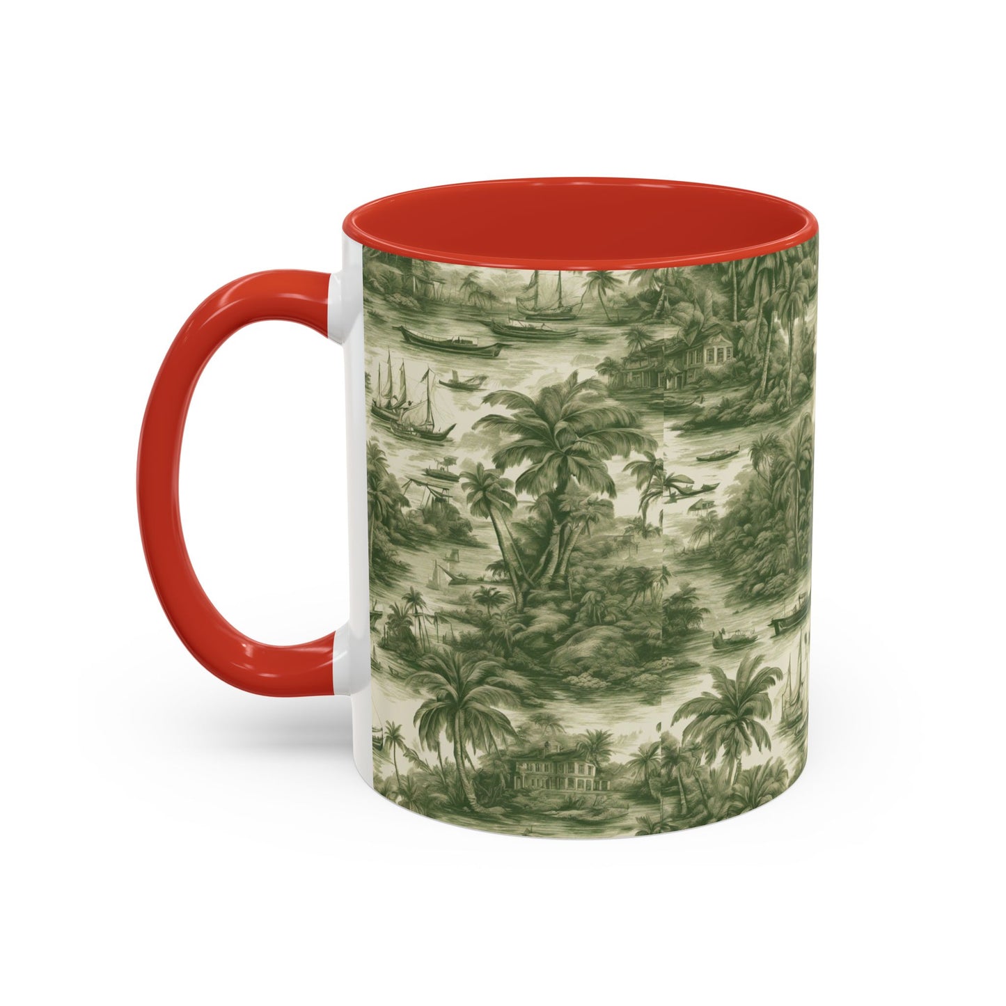 Accent Coffee Mug (11, 15oz), 8 Colors - Tropical Toile #1, evergreen