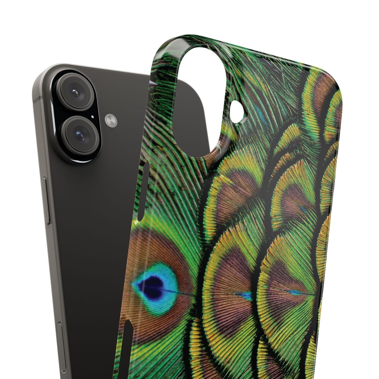 Slim Phone Cases - Brilliant Green Peacock Feathers