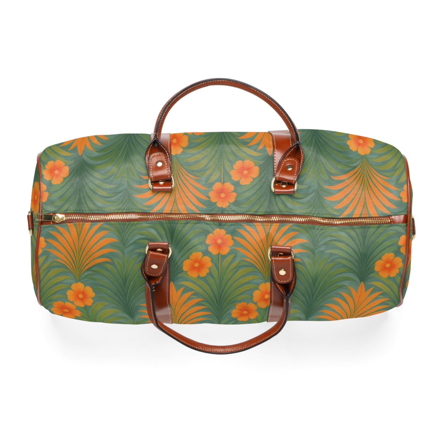 Tropical Waterproof Travel Bag - Perfect for Beach Getaways / Sunrise Palms, Orange