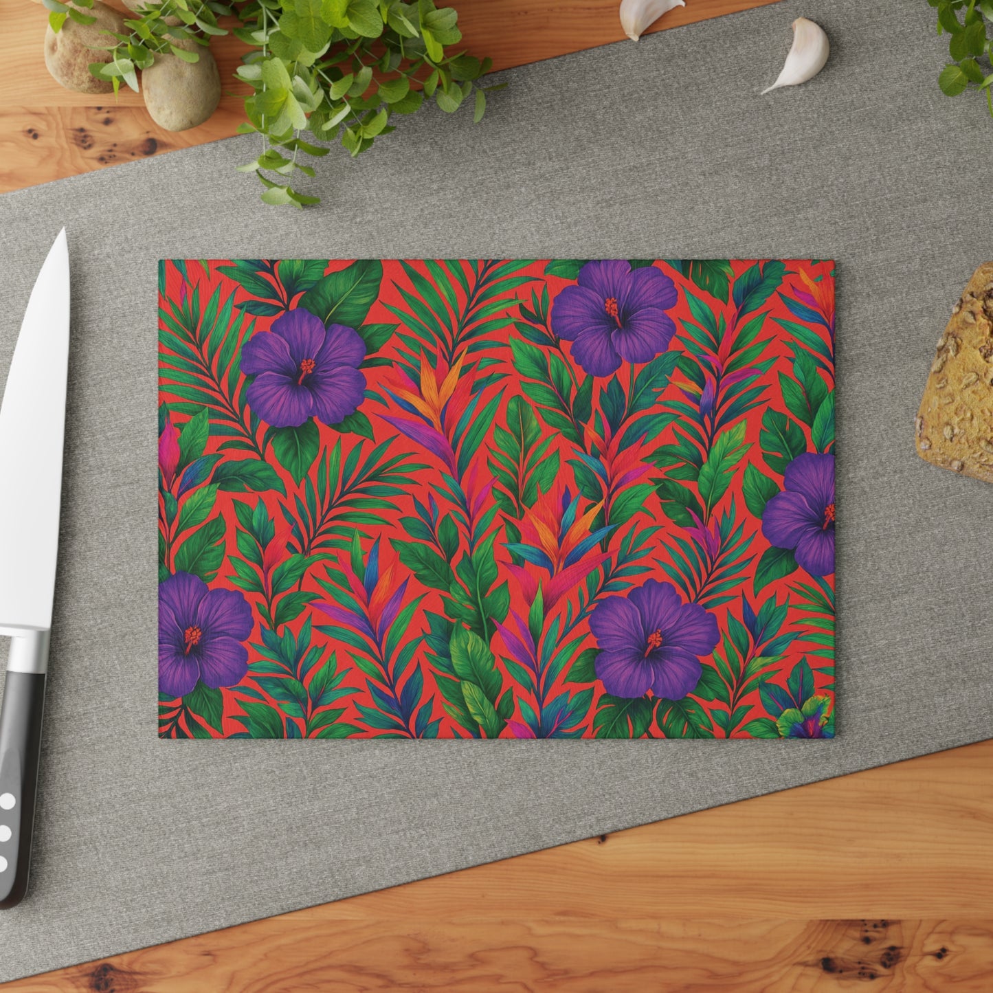 Glass Cutting Board, 2 sizes - Midnight Flower Coral