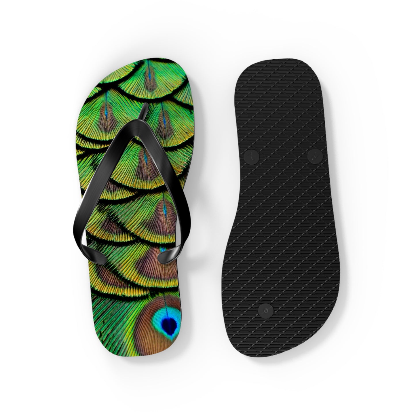 Flip Flops - Brilliant Green Peacock Feathers