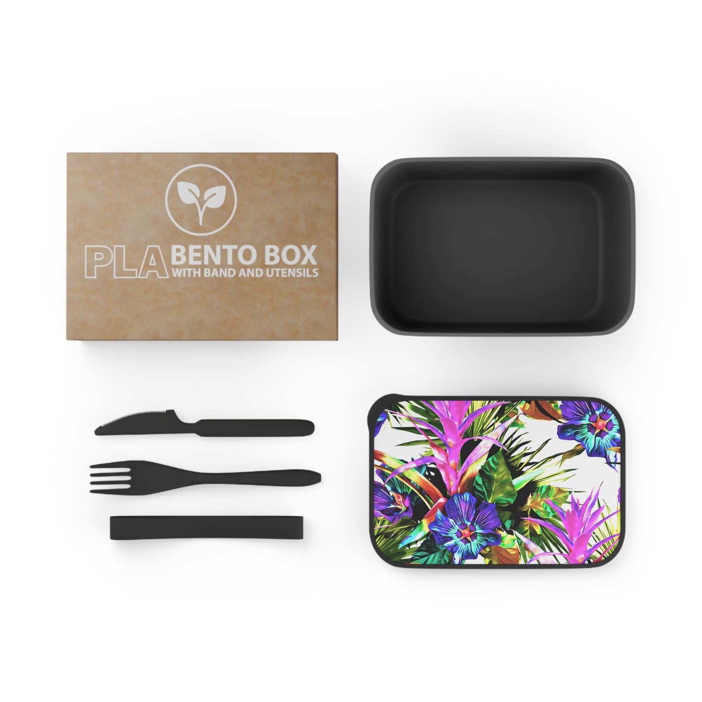 Bento Box with Utensils - Plant Palooza, white