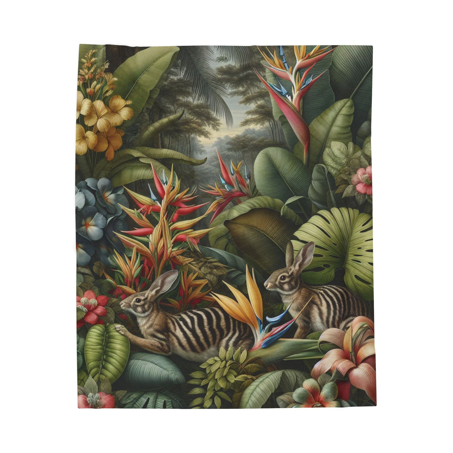 Rainforest Rabbit Outing Velveteen Plush Blanket - Cozy Home Decor for Rabbit Lovers