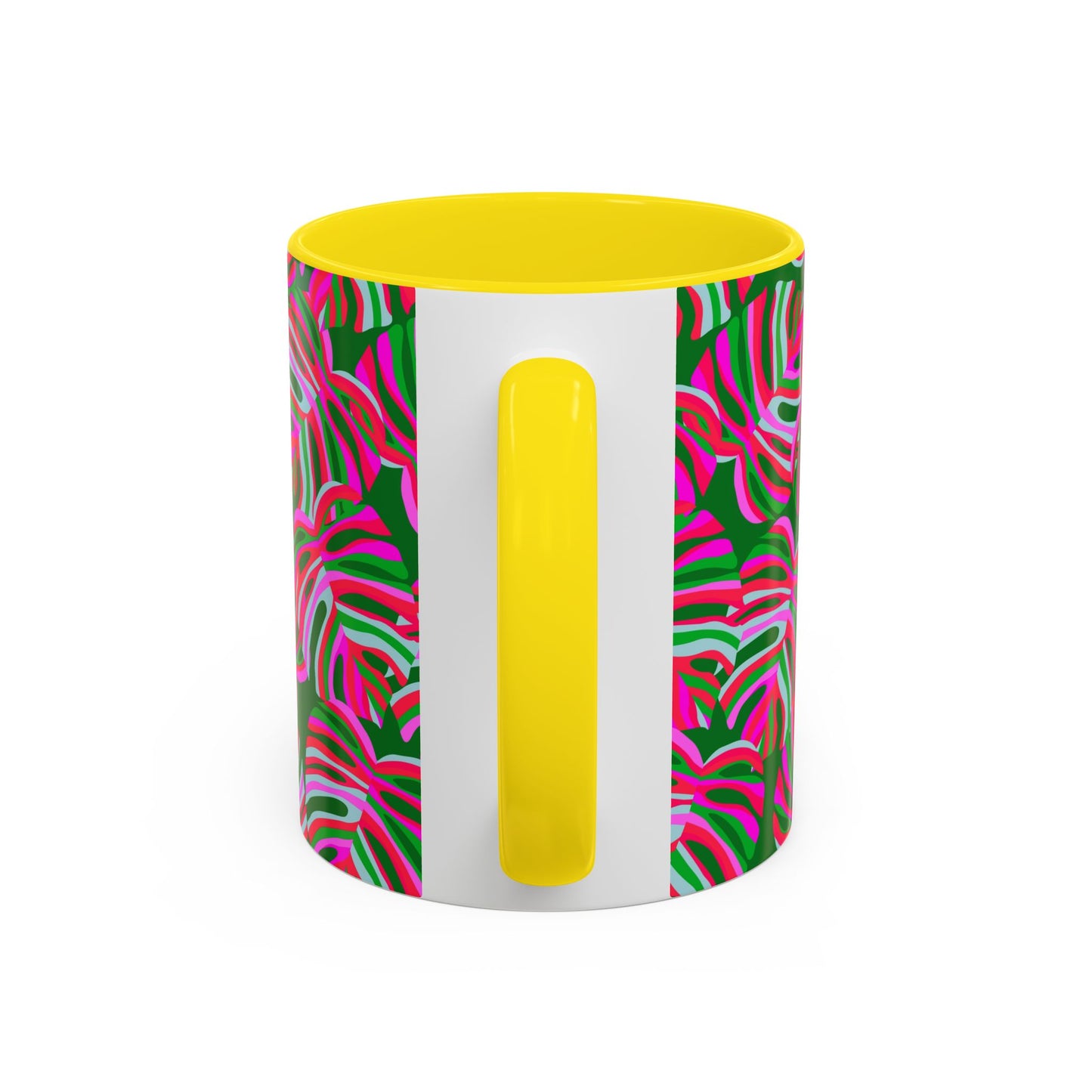 Accent Coffee Mug (11, 15oz), Monstera Pink Pop / Various Colors