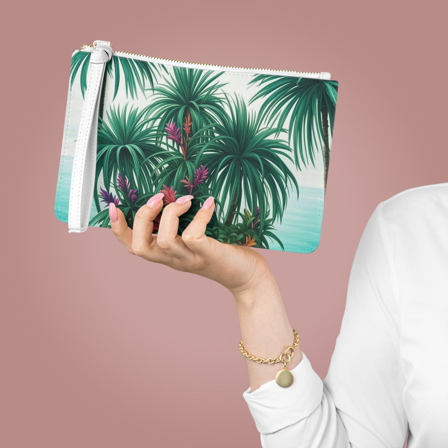 Tropical Faux Leather Clutch Bag - Perfect for Beach Adventures & Summer Vacations / Tiny Palm Island