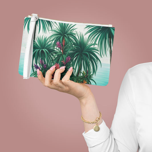 Tropical Faux Leather Clutch Bag - Perfect for Beach Adventures & Summer Vacations / Tiny Palm Island