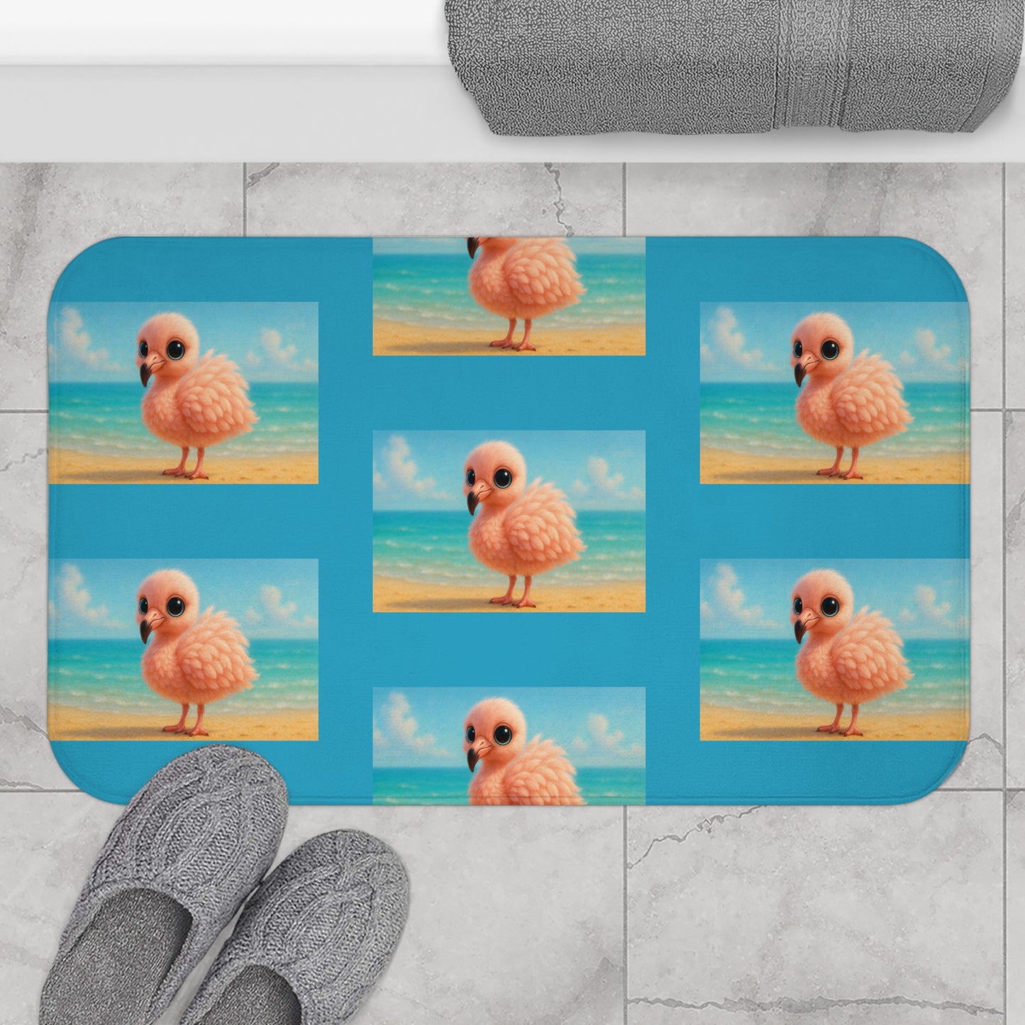 Baby Flamingo/Turquoise Bath Mat, 2 Sizes - Tropical Vibes for Home Decor