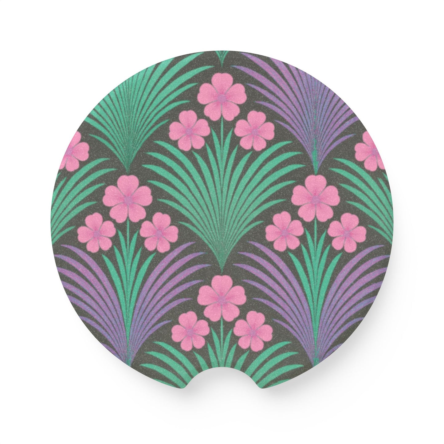 Soapstone Car Coaster - Midnight Hibiscus Deco/Pink