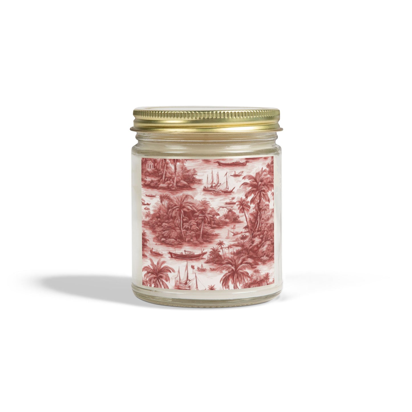 Scented Candles, Coconut Apricot Wax (4oz, 9oz) - Tropical Toile #1, Russet