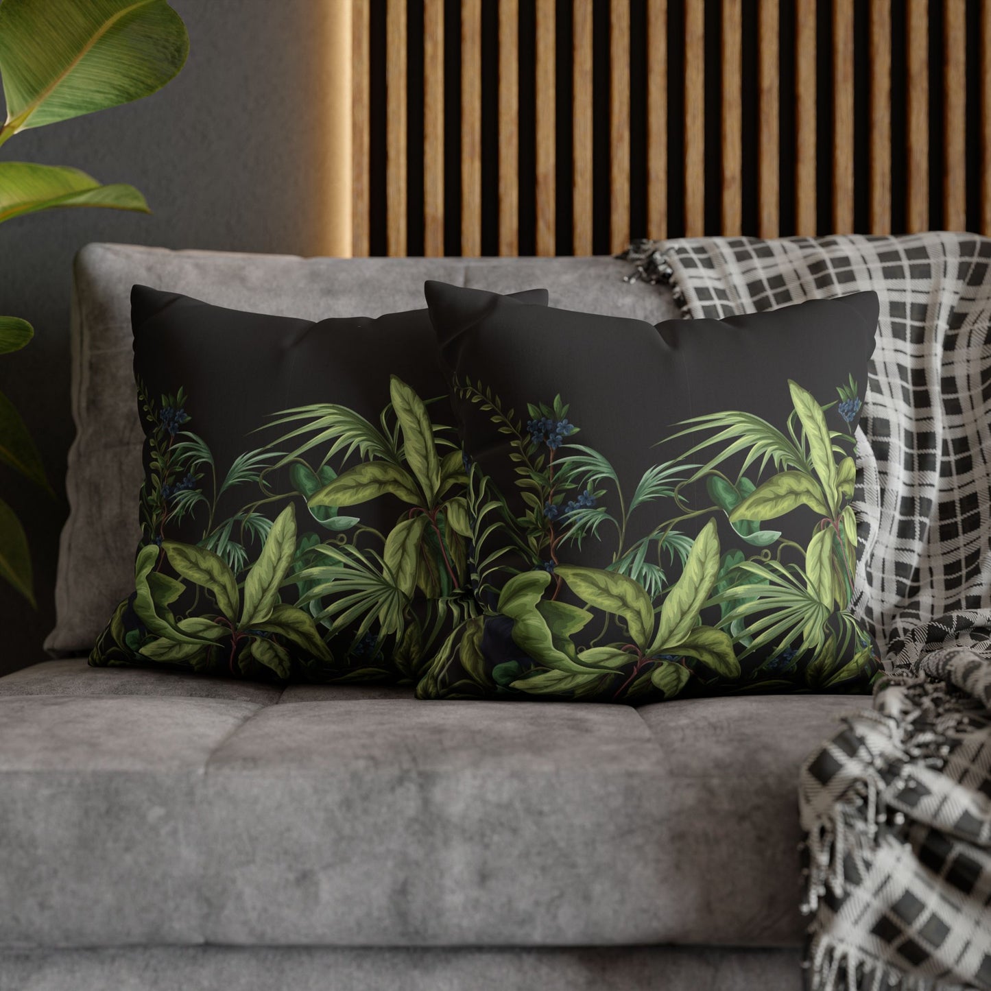 Faux Suede Square Pillowcase - Midnight Jungle