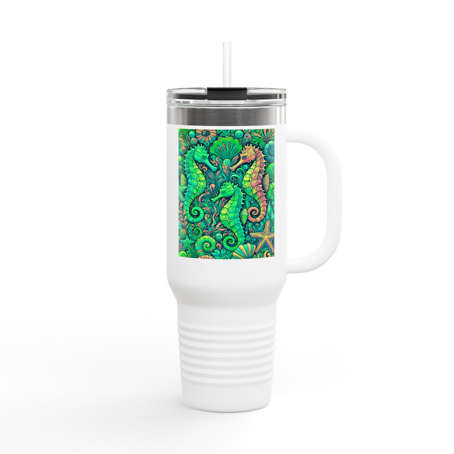 Seahorses Lime Insulated Travel Mug - 40oz - Perfect for Outdoor Adventures