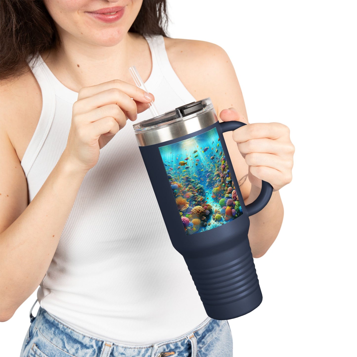 Insulated Travel Mug, 40oz / Busy Coral Reef - Perfect for Outdoor Adventures