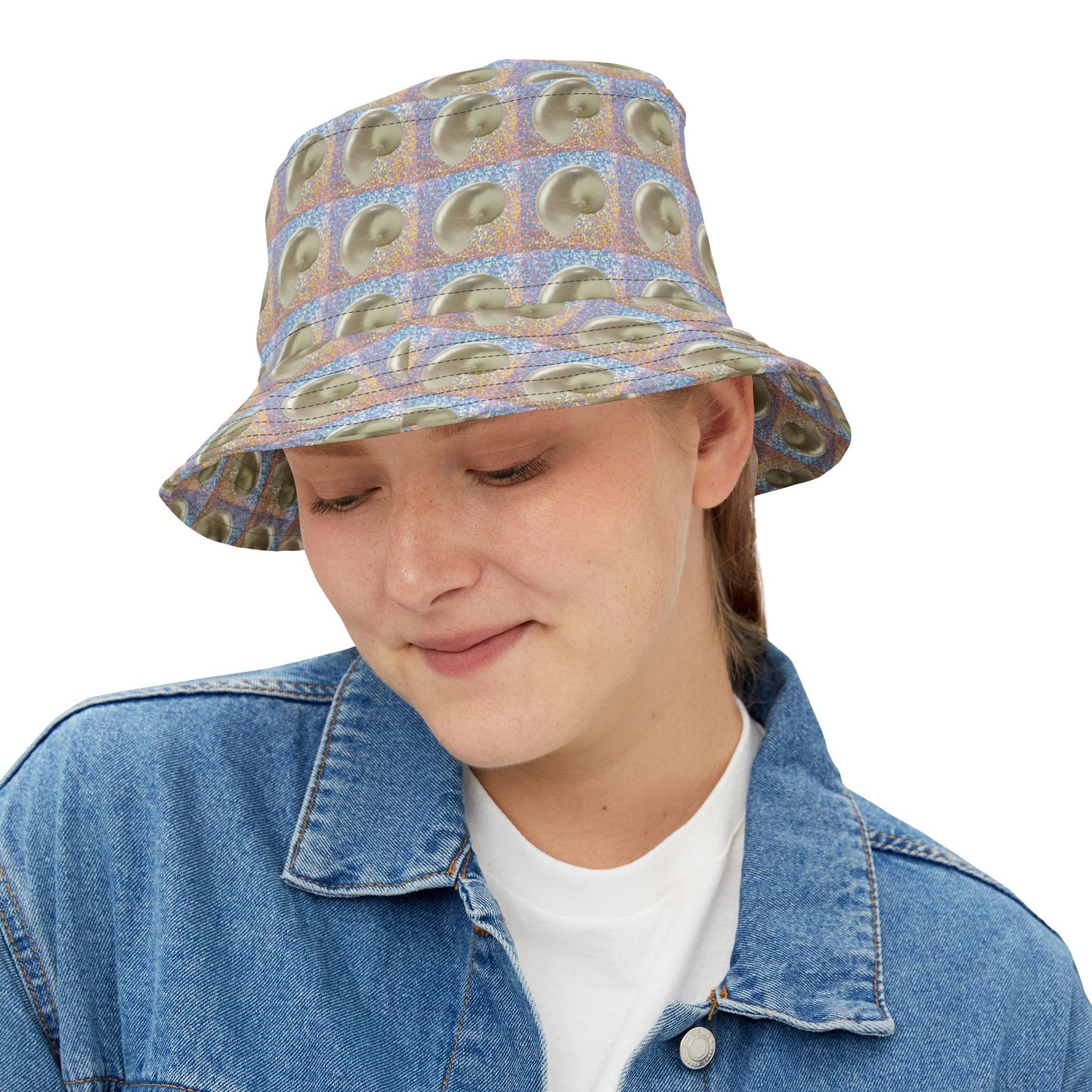 Tropical Polyester Bucket Hat, 2 Sizes - Disco Nautilus Shell