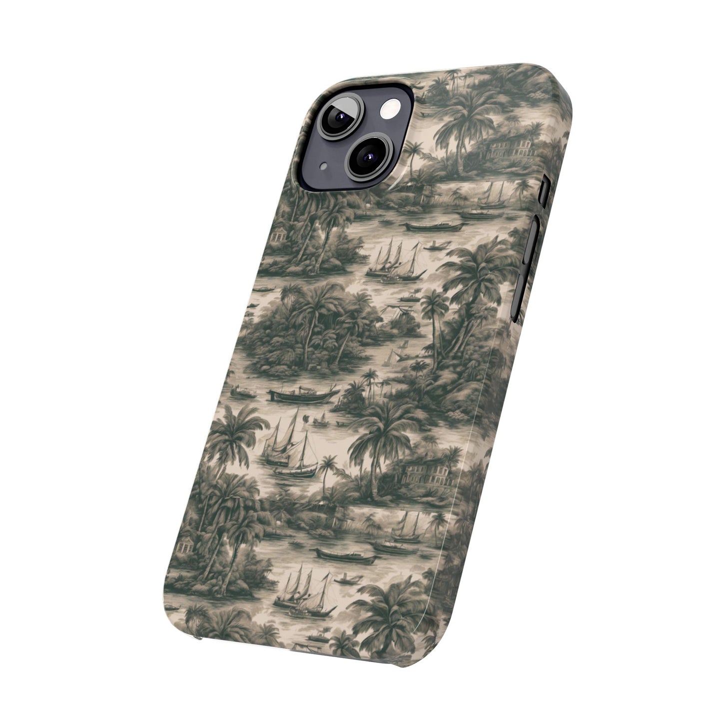 Slim Phone Cases - Tropical Toile #1, black