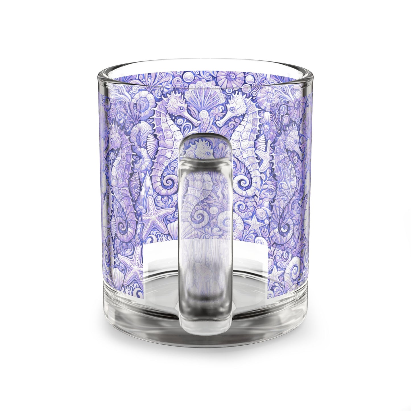 Tropical Glass Mug - 10oz Coffee Cup / Seahorses, Amethyst