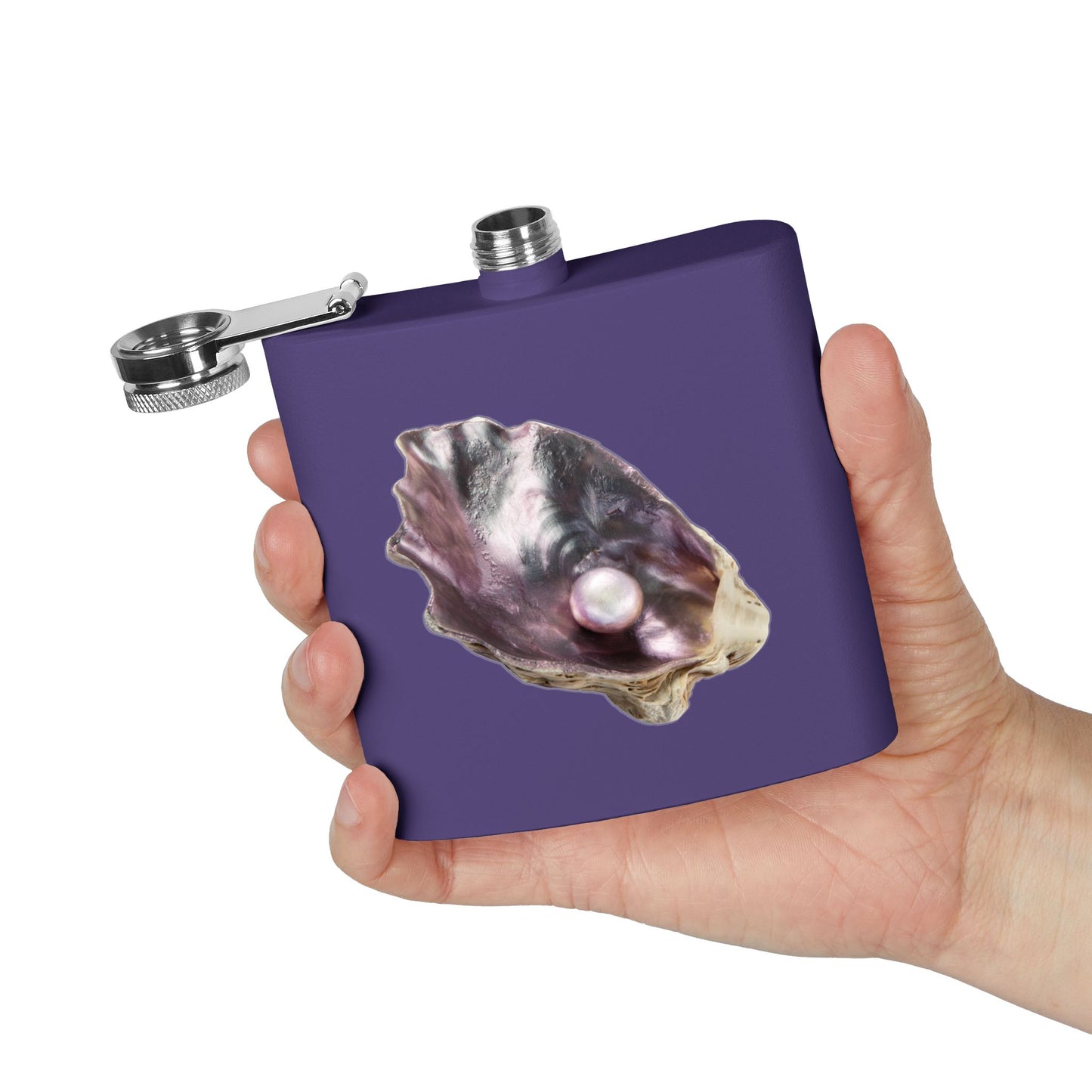 Tropical Stainless Steel 6 oz. Flask, Many Colors  – Real Lavender Pearl & Shell