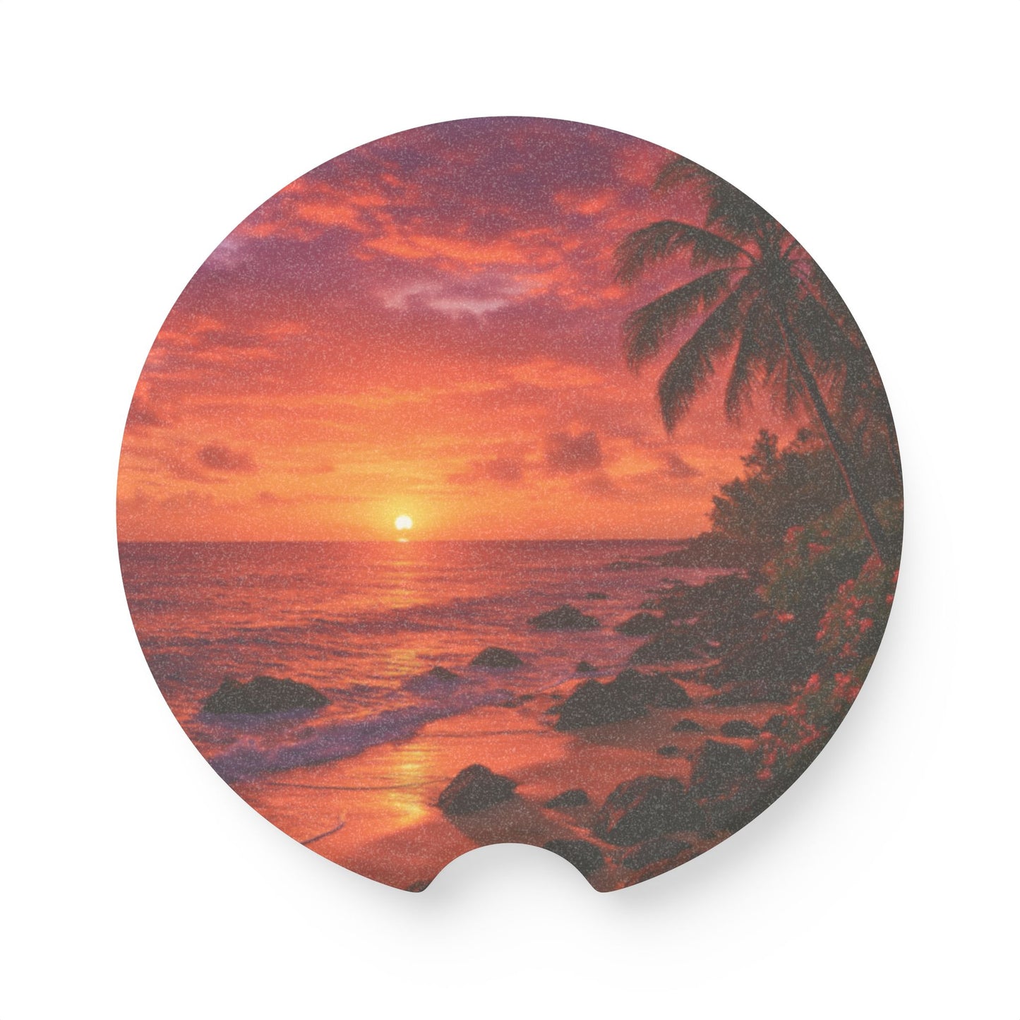 Soapstone Car Coaster - Red Sunset Beach
