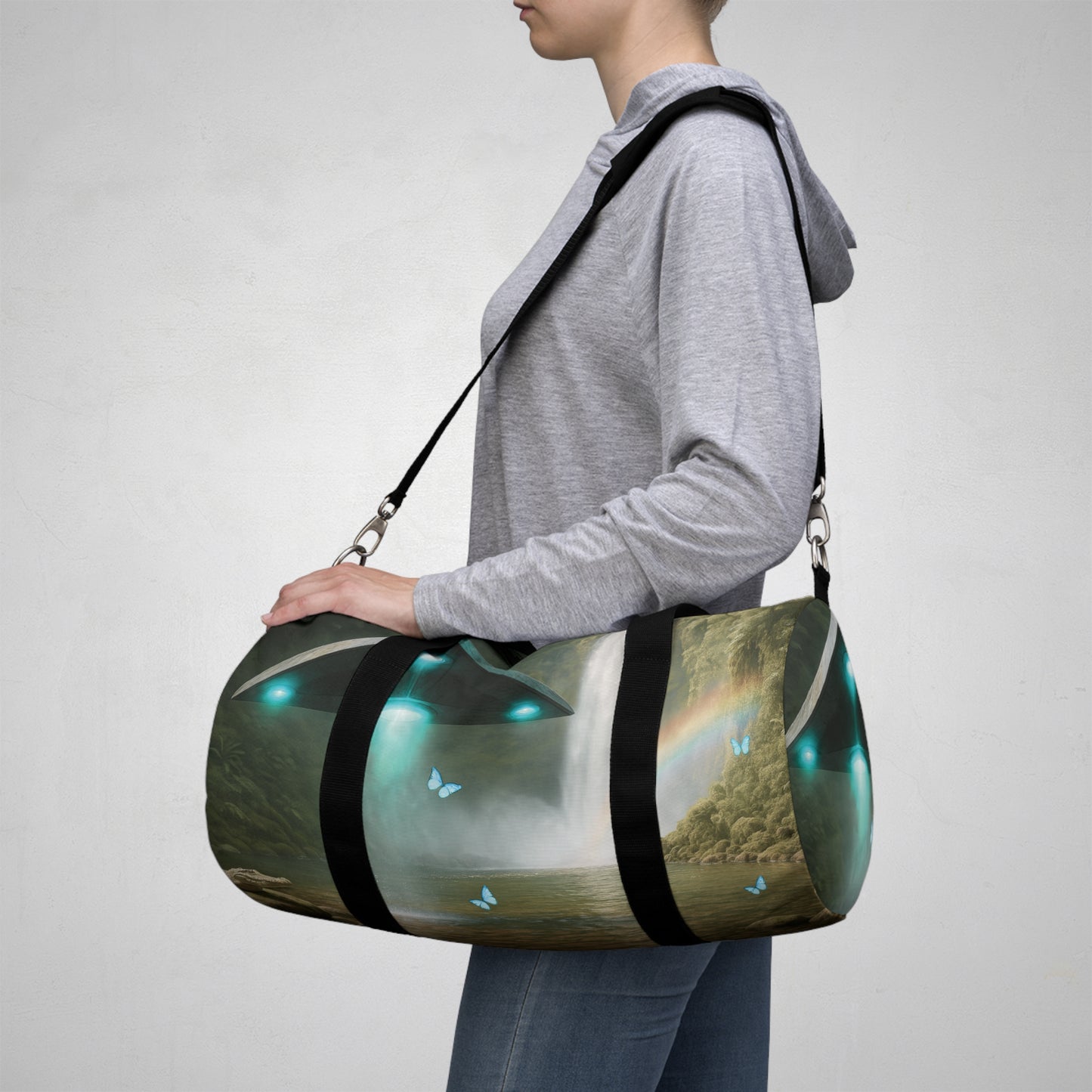 Tropical Duffel Bag - Perfect for Travel and Gym / UFO and Waterfall