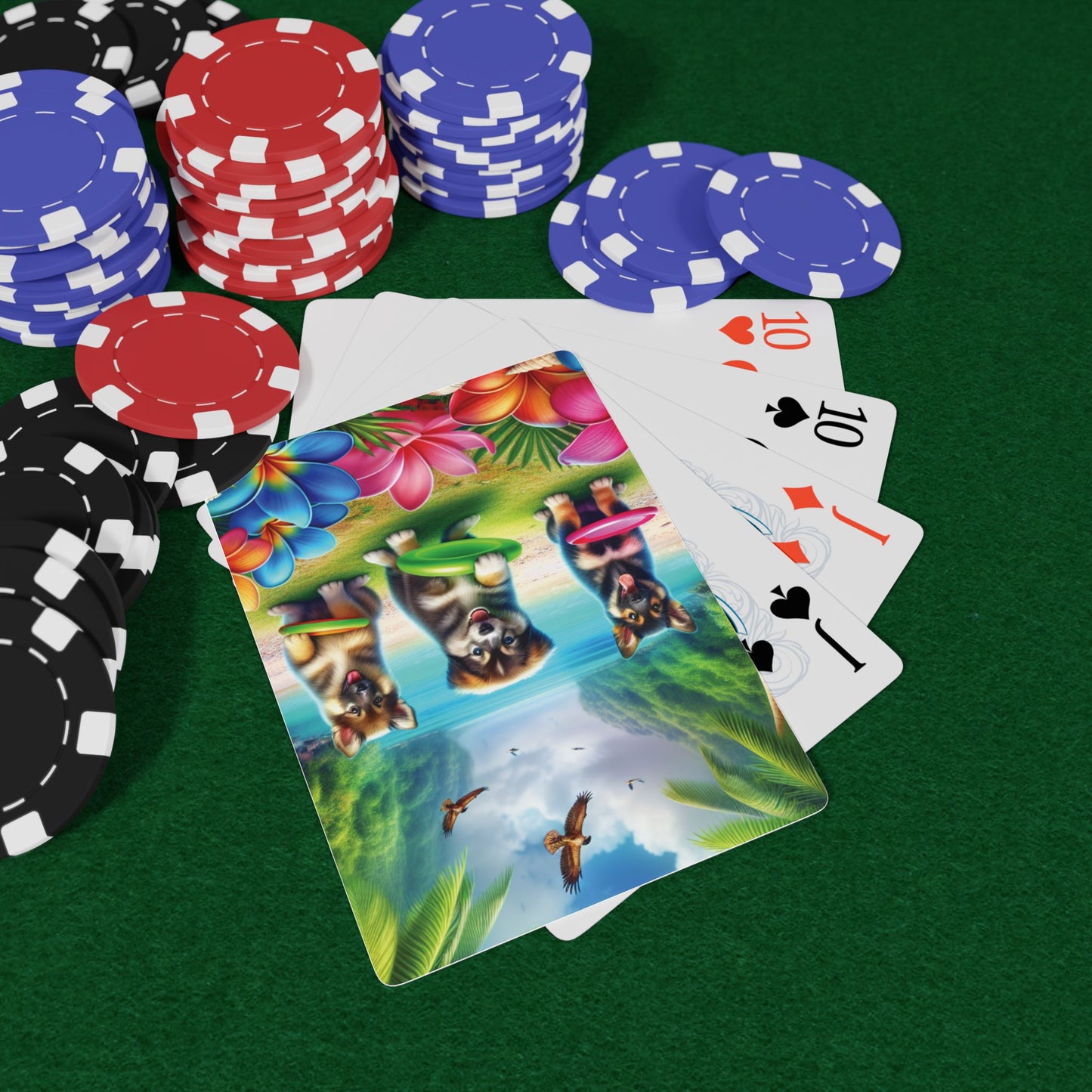 Poker Playing Cards - Puppies Playing Frisbee on Beach