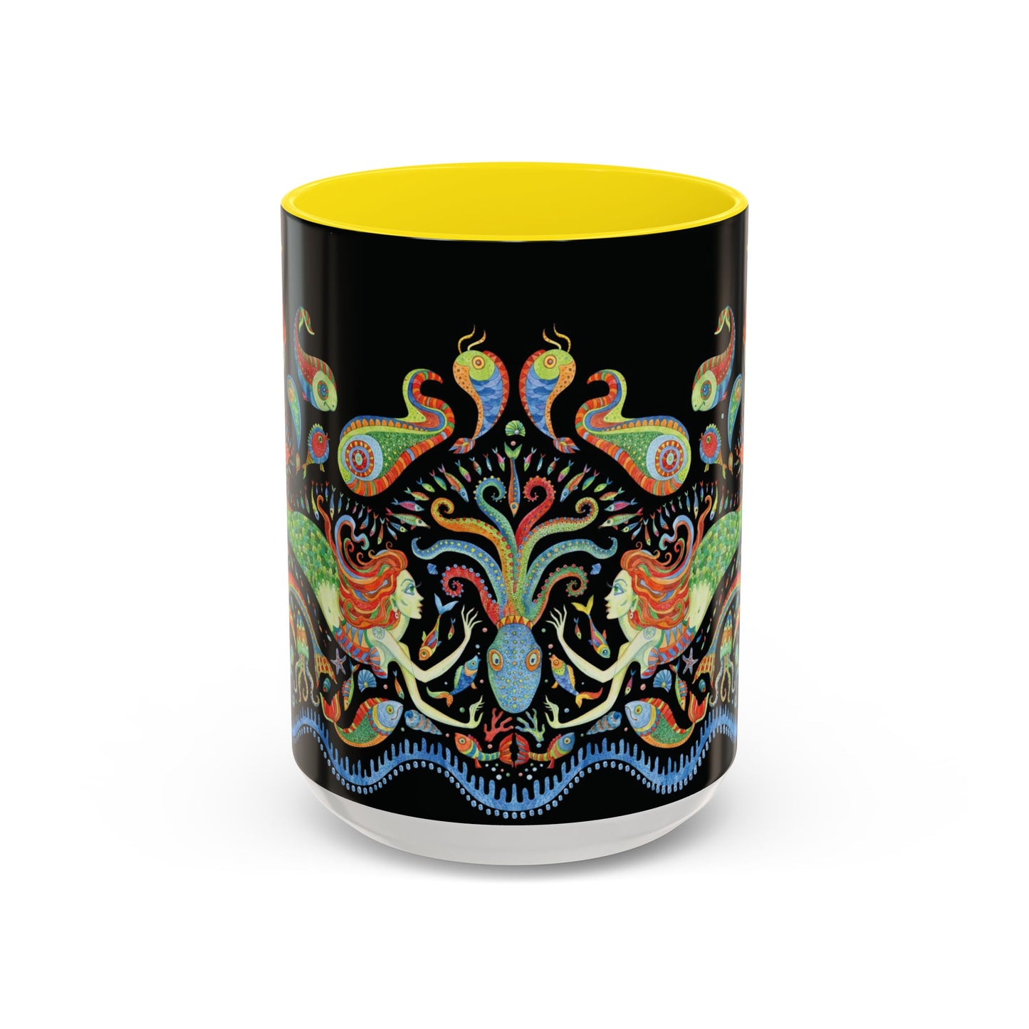 Mermaid Kingdom/Black, Coffee Mug, 8 Colors - Fun Tropical Drinkware for Beach Vibes