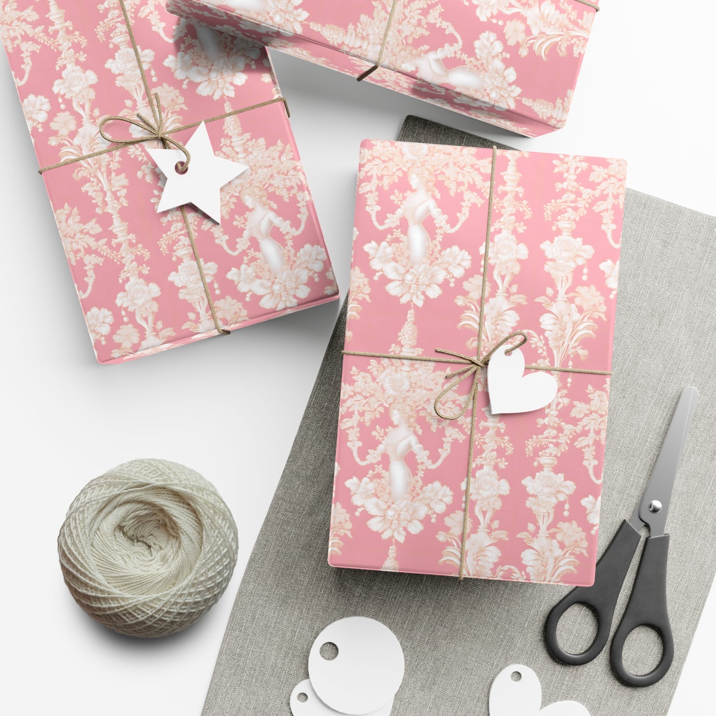 Gift Wrap Papers, Pearl Lady Toile / Hibiscus Pink, 3 Sizes