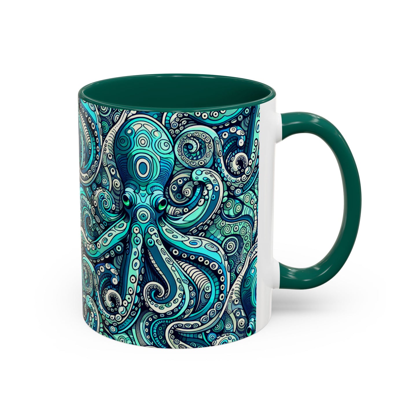 Accent Color Coffee Mug, Many Colors - 11oz & 15oz / Aqua Octopus
