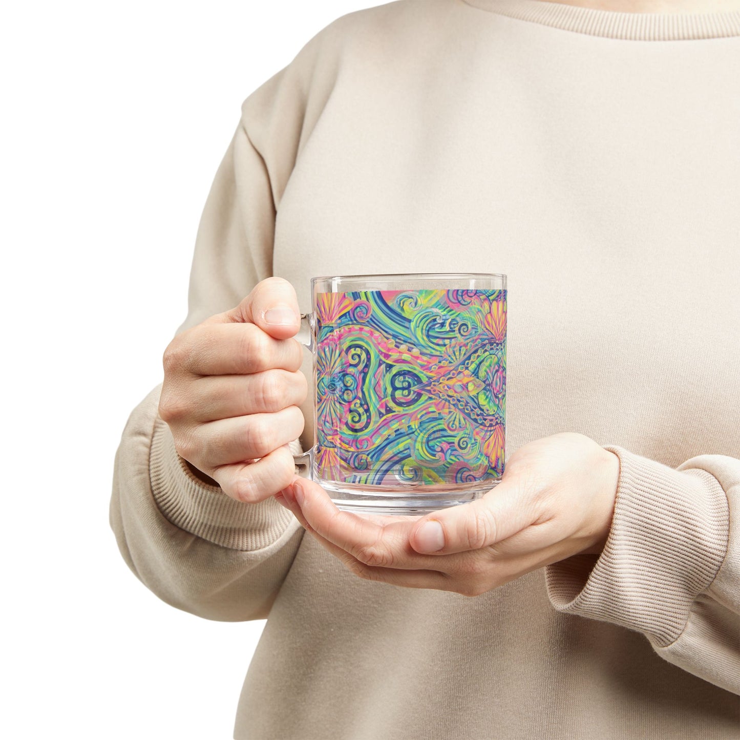 Tropical Glass Mug - 10oz Coffee Cup / Kaleido Bay