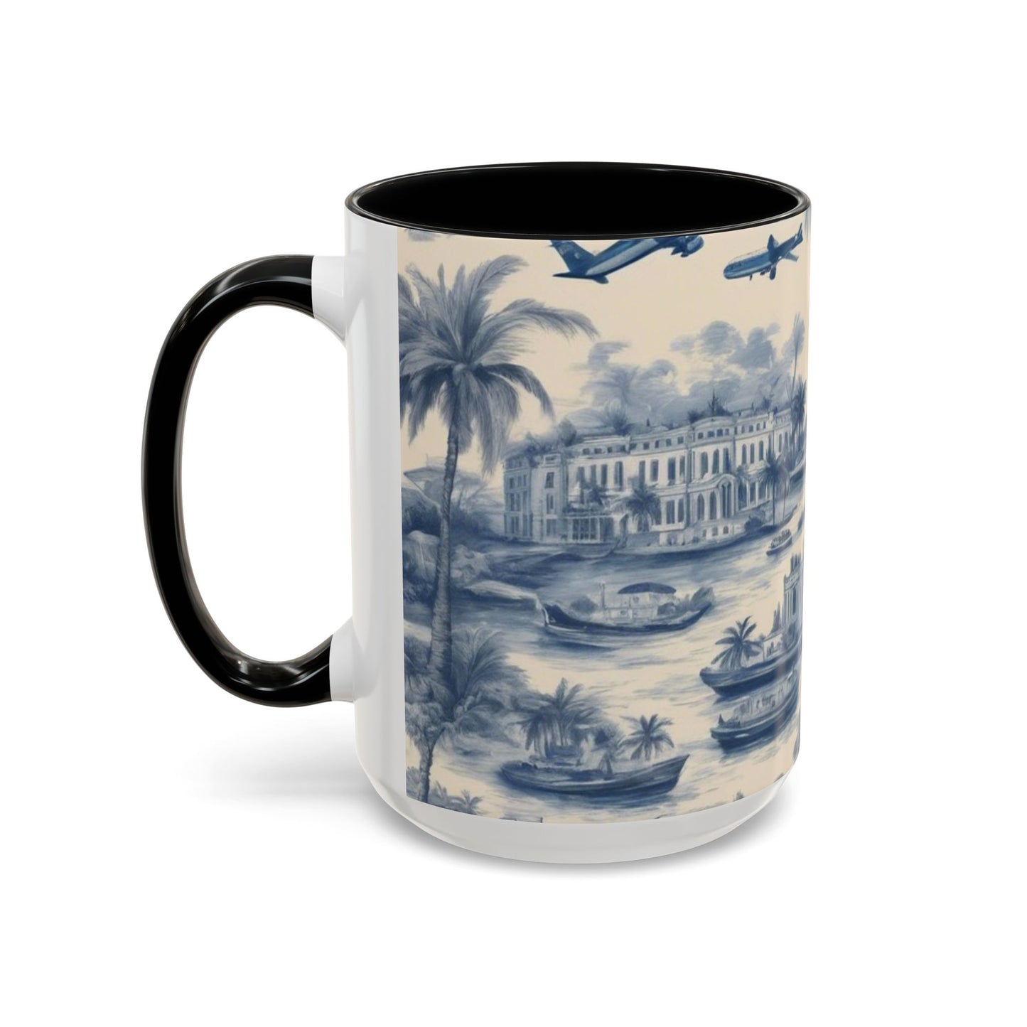 Accent Coffee Mug (11, 15oz), Tropical Travel Toile, Various Colors