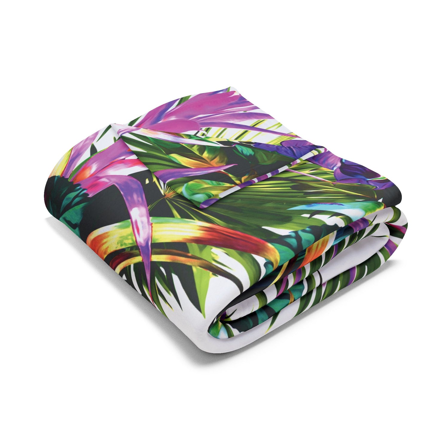 White Plant Palooza Fleece Blanket - Colorful Tropical Botanical Design