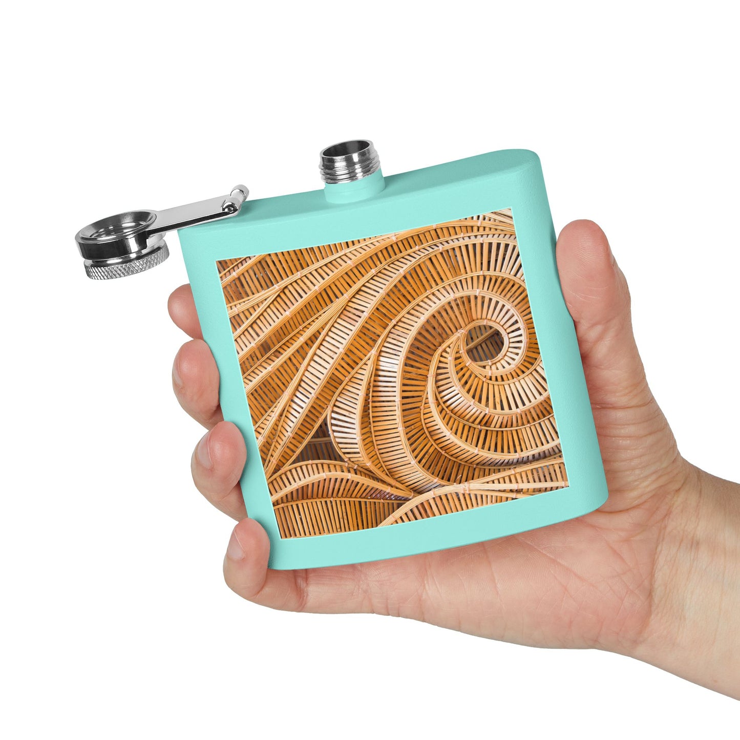 Tropical Stainless Steel 6 oz. Flask, Many Colors  – Natural Bamboo Spiral