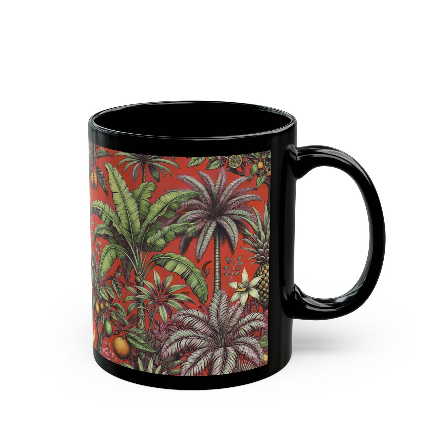 Black Coffee Mug - Tropical Fruit, Red