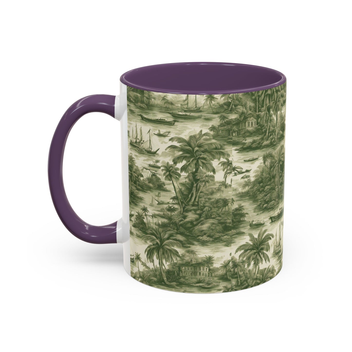 Accent Coffee Mug (11, 15oz), 8 Colors - Tropical Toile #1, evergreen