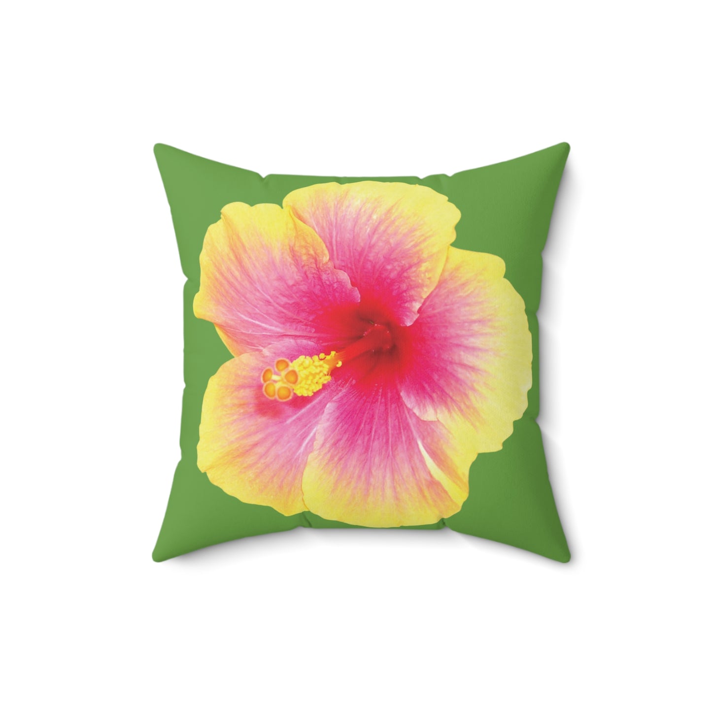 Decorative Pillow - Accent Cushion, 4 Sizes / Photo Yellow Hibiscus, Green