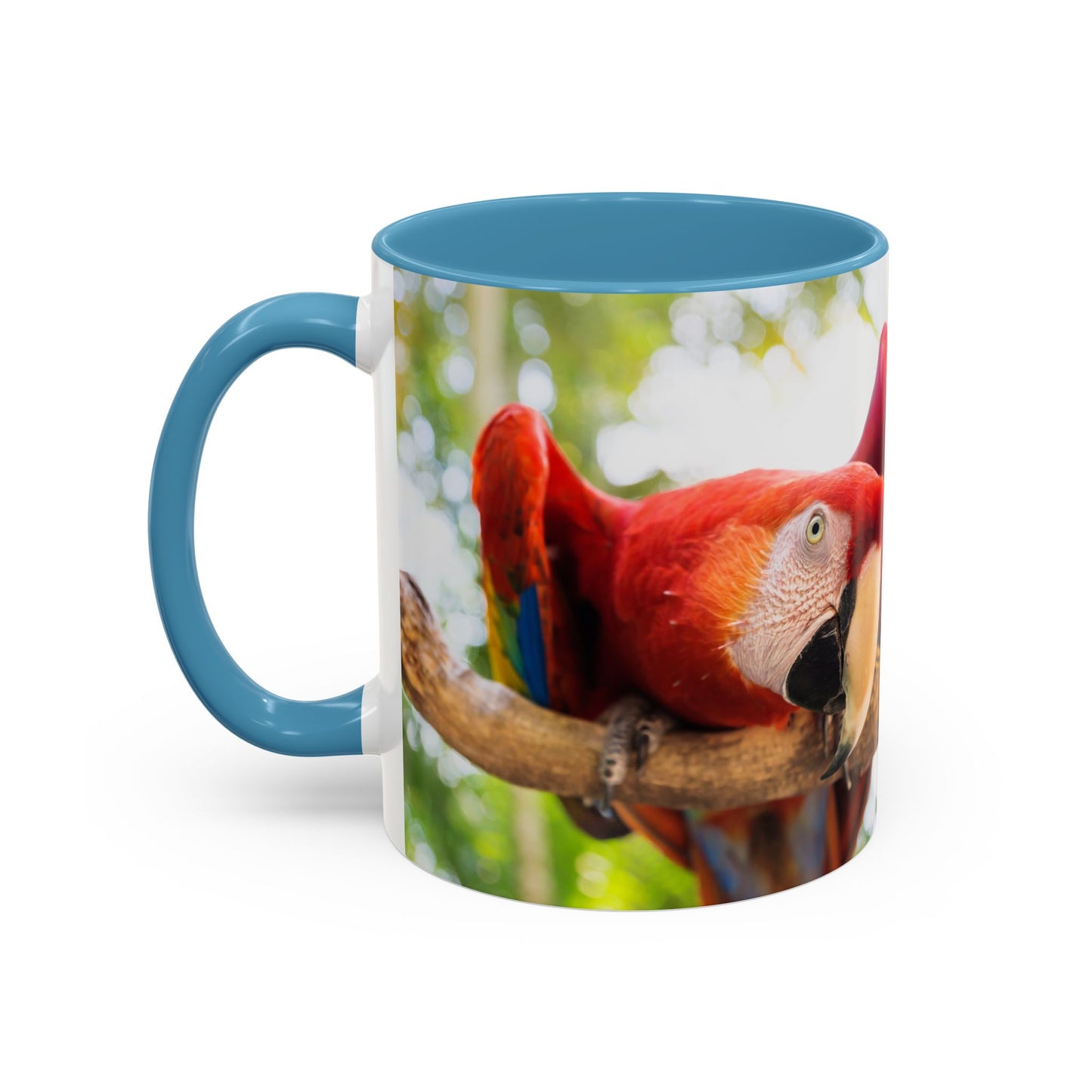 Accent Coffee Mug (11, 15oz), "I Run on Caffeine and Drama!" Parrot / Various Colors